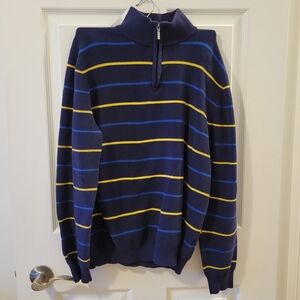 Simons Men's Blue and Yellow Striped Zip-Up Sweater
